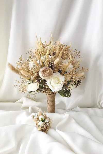 Limelia Gelin Çiçeği El Buketi Ve Damat Yaka Çiçeği Seti