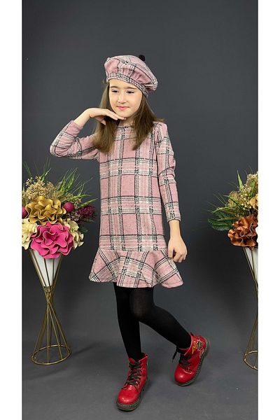 Mnk Baby&Kids Pink Girl's Winter Dress - Long Sleeve with Hat Mnk0412