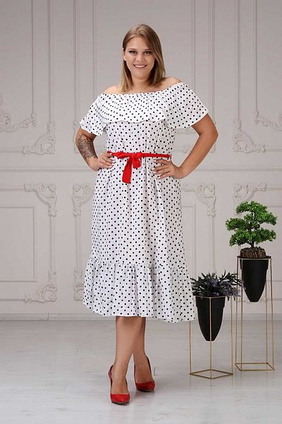 Zer Otantik Λευκό φόρεμα με πουά γιακά Madonna Plus Size