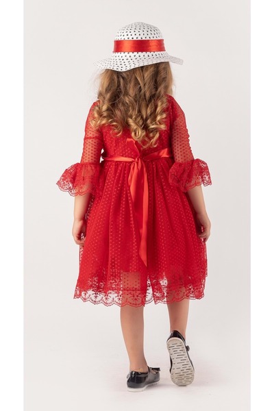 Mnk Double Hat Bow Polka Dot Period Dress Red
