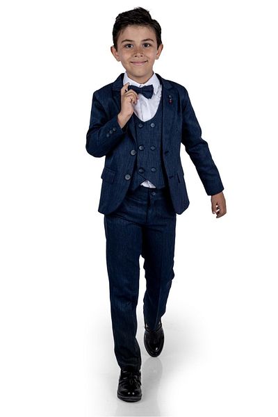 Mnk Baby&Kids Navy Blue Children's Full Suit - 6 Buttons with Vest and Jacket Mnk0523