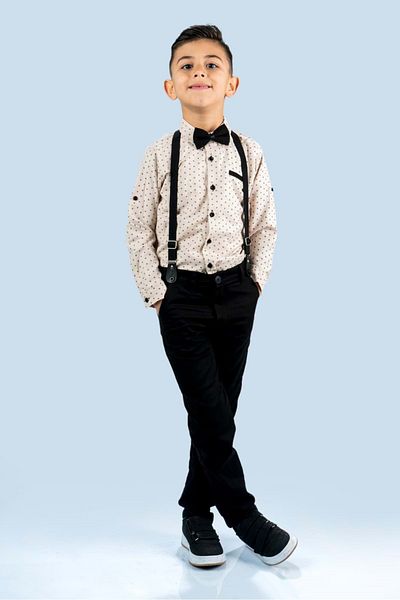 Mnk Baby&Kids Printed Oxford Boy's Suit Mnk0479 Beige