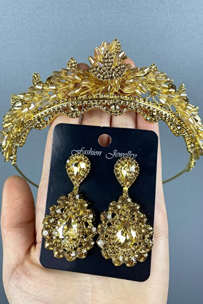 Limelia Set de coroană și cercei cu henna de mireasă cu cristale Lena de culo...