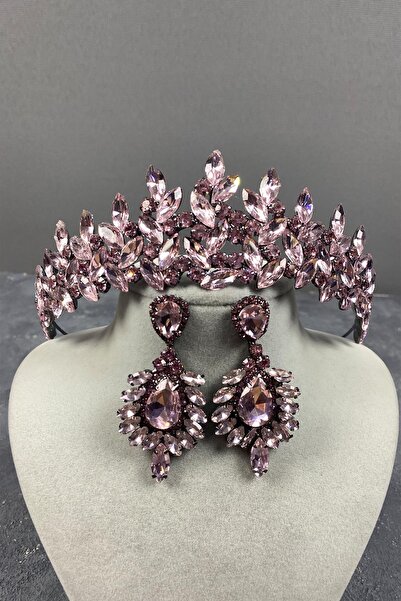 Limelia Set de cercei cu coroană și piatră de nuntă Subra roz