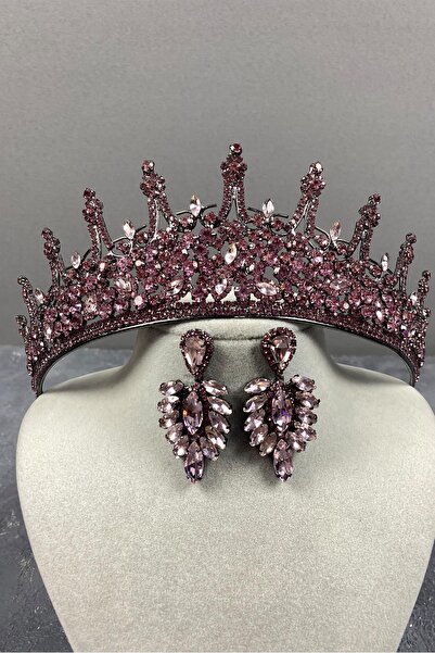 Limelia Set de coroană și cercei cu henna de mireasă Leonis roz