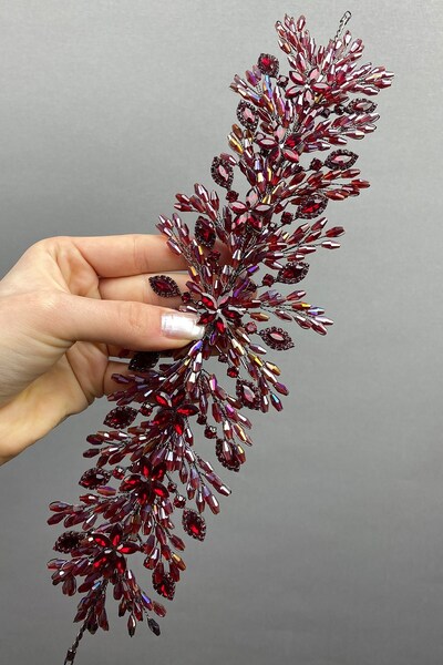 Limelia Accesoriu pentru bentita de păr cu coroană de mireasă cu mărgele Burgundy Arden