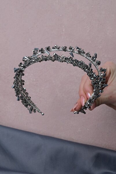 Limelia Σκούρο γκρι Ταλία Νυφικό στέμμα χέννας με χάντρες διπλής σειράς