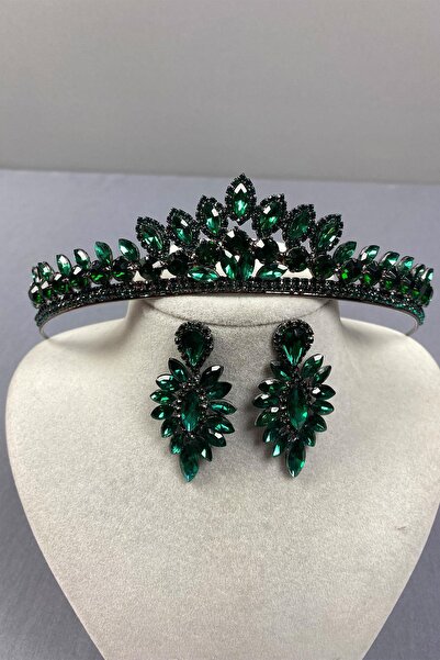 Limelia Green Leyn Bridal Henna - Σκουλαρίκια με κορώνα και λεπτή πέτρα με λε...