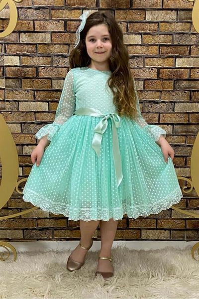 Mnk Colorful French Lace Buckle Girls' Dress Green