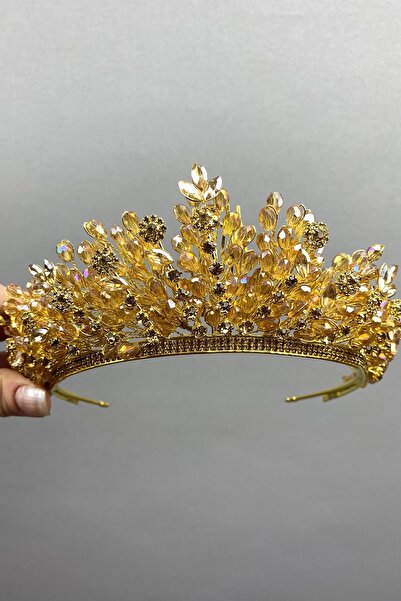 Limelia Coroana de mireasă cu mărgele Akbahar de culoare miere