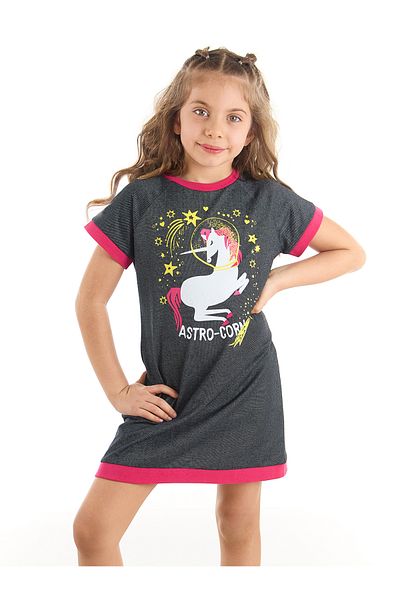 MSHB&G Graues Sommerkleid für Mädchen mit Einhornmuster - Astrocorn