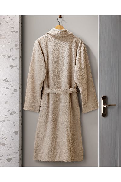Madame Coco Bernay Unisex Jacquard 100% Cotton Chalyaka Bathrobe - Dark Beige, Natural Collection