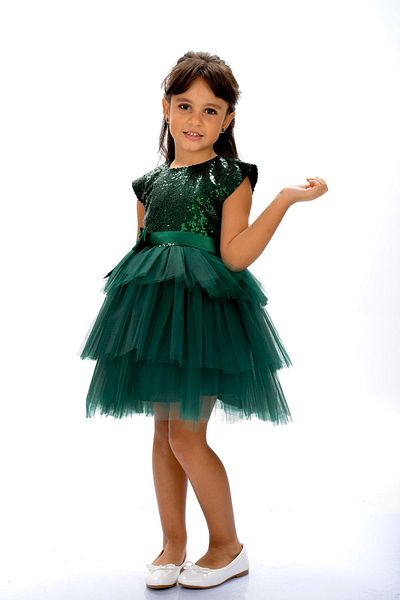 Mnk Girl's Sequin Tulle Party Dress Green