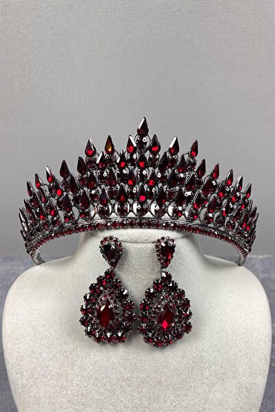 Limelia Set de coroană și cercei cu picătură de mireasă tridimensională Burgu...