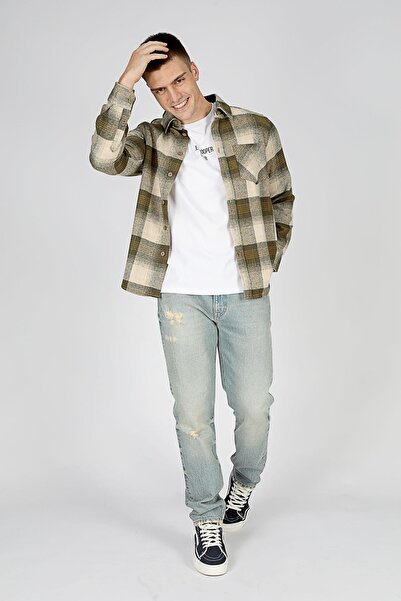 Lee Cooper Men's Woven Shirt - Lupines Long Sleeve, Khaki-Beige