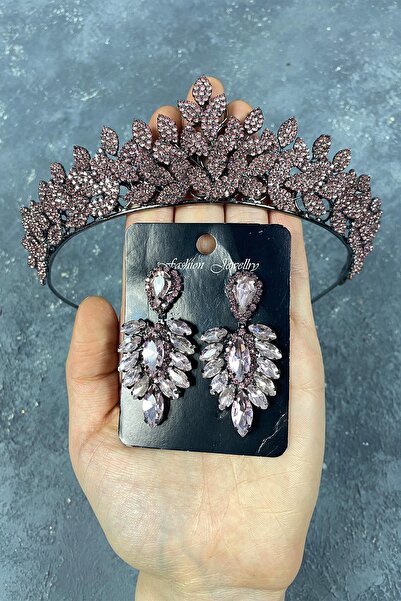 Limelia Σετ σκουλαρίκια ροζ Sara Sık Stone Bridal Henna Crown και Shuttle