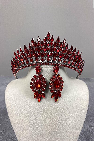 Limelia Set de cercei roșii cu coroană de henna și rochie de seară în 3 dimen...