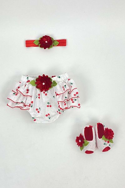 Mnk Red Set with Cherry Pattern Headband, Panties and Shoes