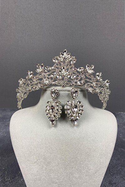 Limelia Coroană de nuntă Melis argintie și cercei cu piatră cu navetă