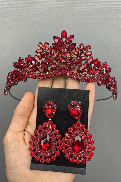 Limelia Coroana și cerceii de henna pentru mireasă modelul roșu Berlin