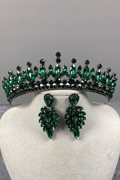 Hayalperest boncuk Set Henna de mireasa Pedro Stones verde - cu coroana si cercei
