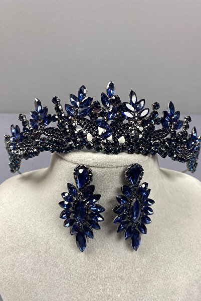 Limelia Coroană de mireasă cu henna albastru bleumarin - Set de cercei cu piatră