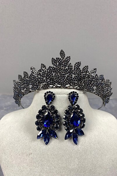 Limelia Coroană și cercei de mireasă cu piatră prețioasă Sara Sık, albastru m...