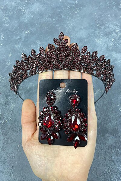 Limelia Coroană și cercei de mireasă cu piatră de roșu Claret Sara