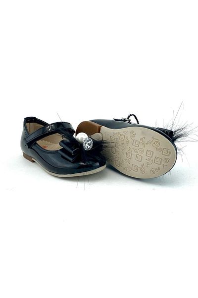 Mnk Patent Leather Feather Buckle Pearled Ballerina Shoes Black