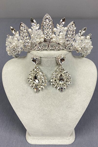 Limelia Coroană de mireasă și cercei cu navetă - Jabbah din argint sterling b...