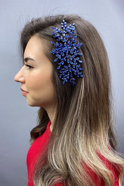 Limelia albastru cobalt Accesoriu pentru păr cu pieptene model Blue Island