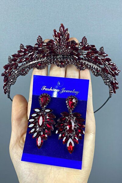 Limelia Set de coroană și cercei de mireasă cu cristale Lena Burgundy