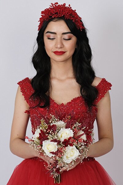 Limelia Accesoriu pentru coroană și turban de mireasă cu mărgele Nilsu bordeaux