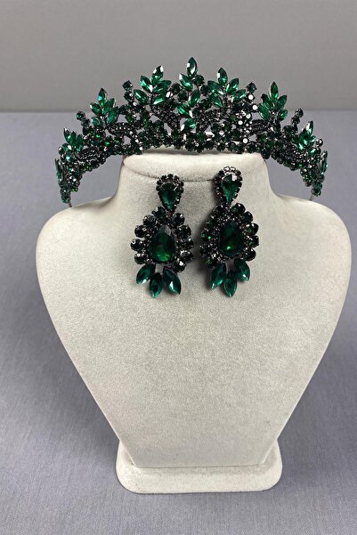 Limelia Σετ Κορώνα και Σκουλαρίκια Χένας Νύφης με Πράσινη Πέτρα Μεκικ