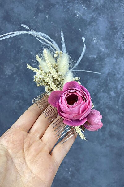 Limelia Accesoriu de păr roz cu pene și flori Cipso