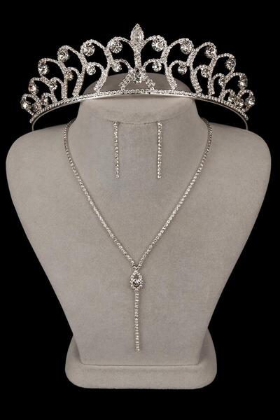 Limelia Set de rochii de seară Rio Elegant Crystal Stone - Colier, cercei și coroană de mireasă trandafir