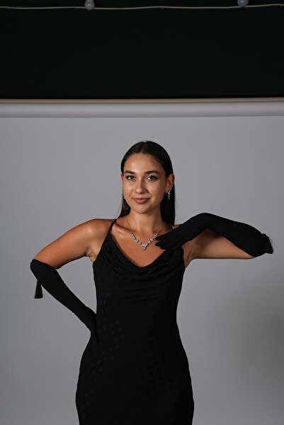 Limelia Lycra Sendi Fabric Tasseled Long Gloves and Vualet Wedding Hat