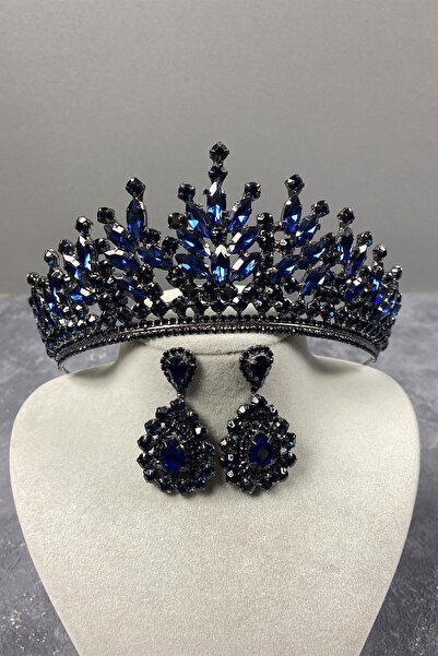 Limelia Σετ νυφικό σκουλαρίκι με χέννα και βραδινό φόρεμα Navy Blue Rio Stone