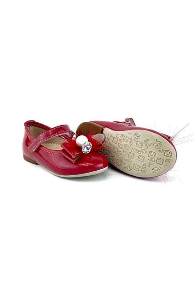 Mnk Patent Leather Feather Buckle Pearled Ballerina Shoes Red