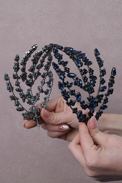 Limelia Coroana de henna pentru mireasa Helen - Albastru închis cu două fețe