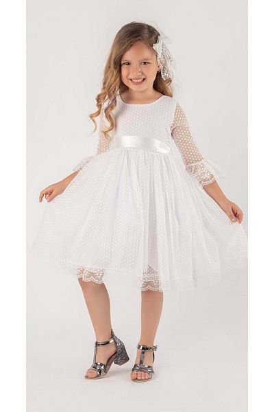 Mnk Rochie de fete colorată cu cataramă din dantelă franceză albă