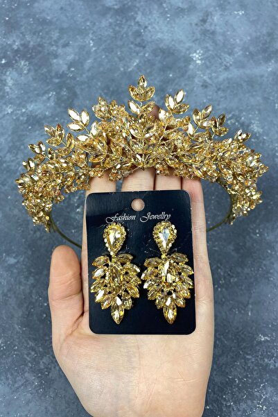 Limelia Set de cercei și coroană de henna de mireasă cu mărgele de culoarea m...