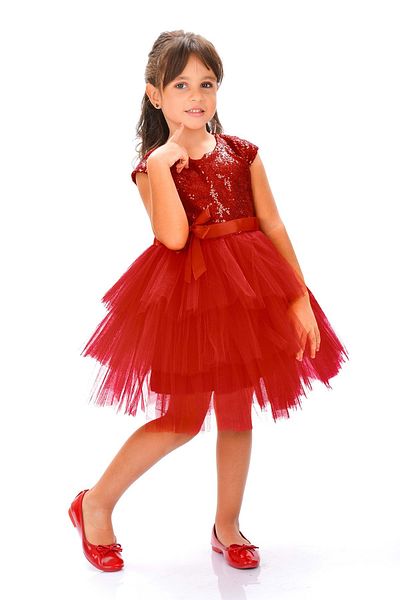 Mnk Girl's Sequin Tulle Party Dress Red