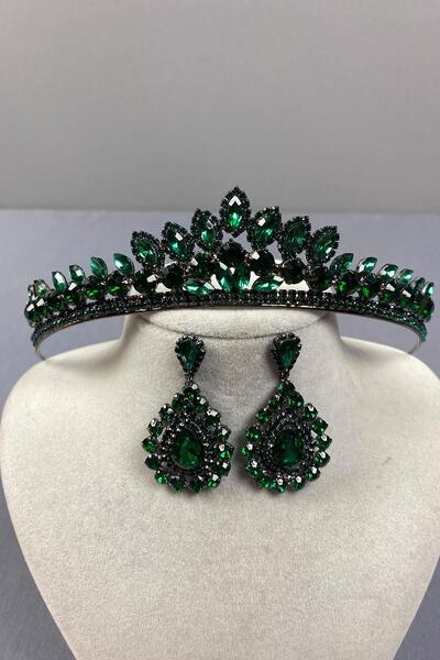 Limelia Set de cercei cu coroană de henna de mireasă Leyn verde și cu detalii...