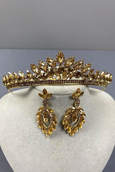 Limelia Coroană Leyn Bridal Henna de culoare miere și cercei cu pietre