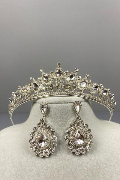 Limelia Set de cercei din argint Sterling Ade Bridal Tiara și piatră de migdale