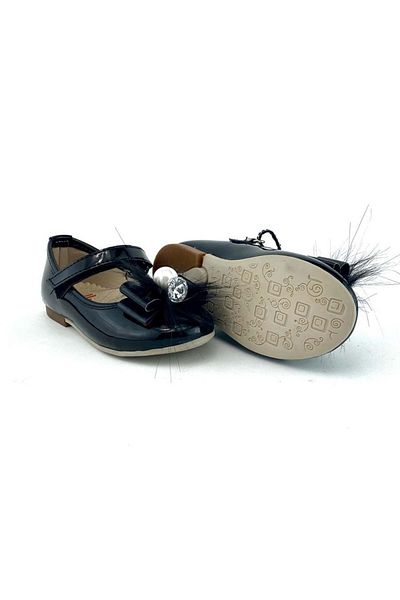 Mnk Balerina din Piele Lacuată Cataramă Cu Pene Perlată Negru