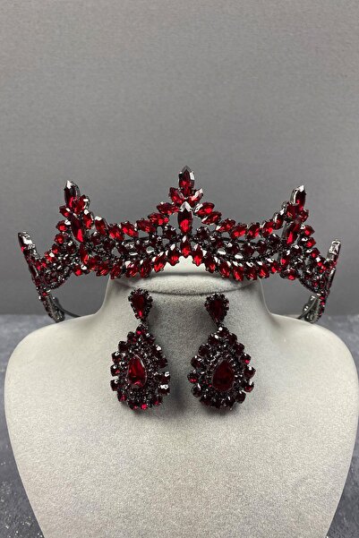 Limelia Set de cercei și coroană de mireasă cu piatră de vânătoare din Bordeaux