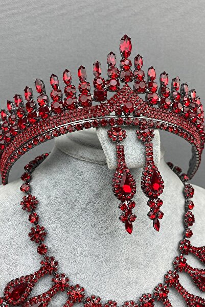 Limelia Set de coroană și colier cu henna de mireasă Anteras roșu