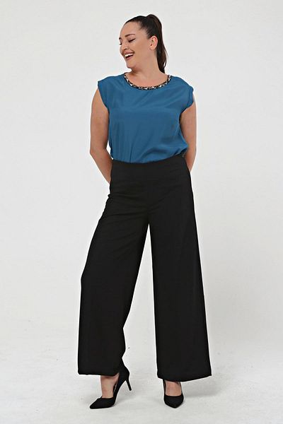 Zer Otantik Wide Leg Large Size Crepe Trousers Black